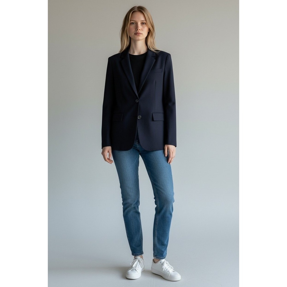Banana Republic Blazer Womens 8P Navy Blue Wool Blend Stretch 2-Button